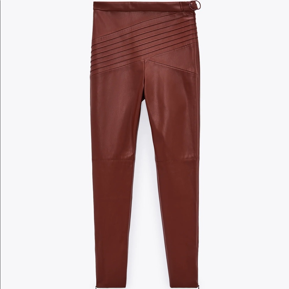 Zara FAUX LEATHER High-waist Leggings Adjustable - Picture 5 of 6
